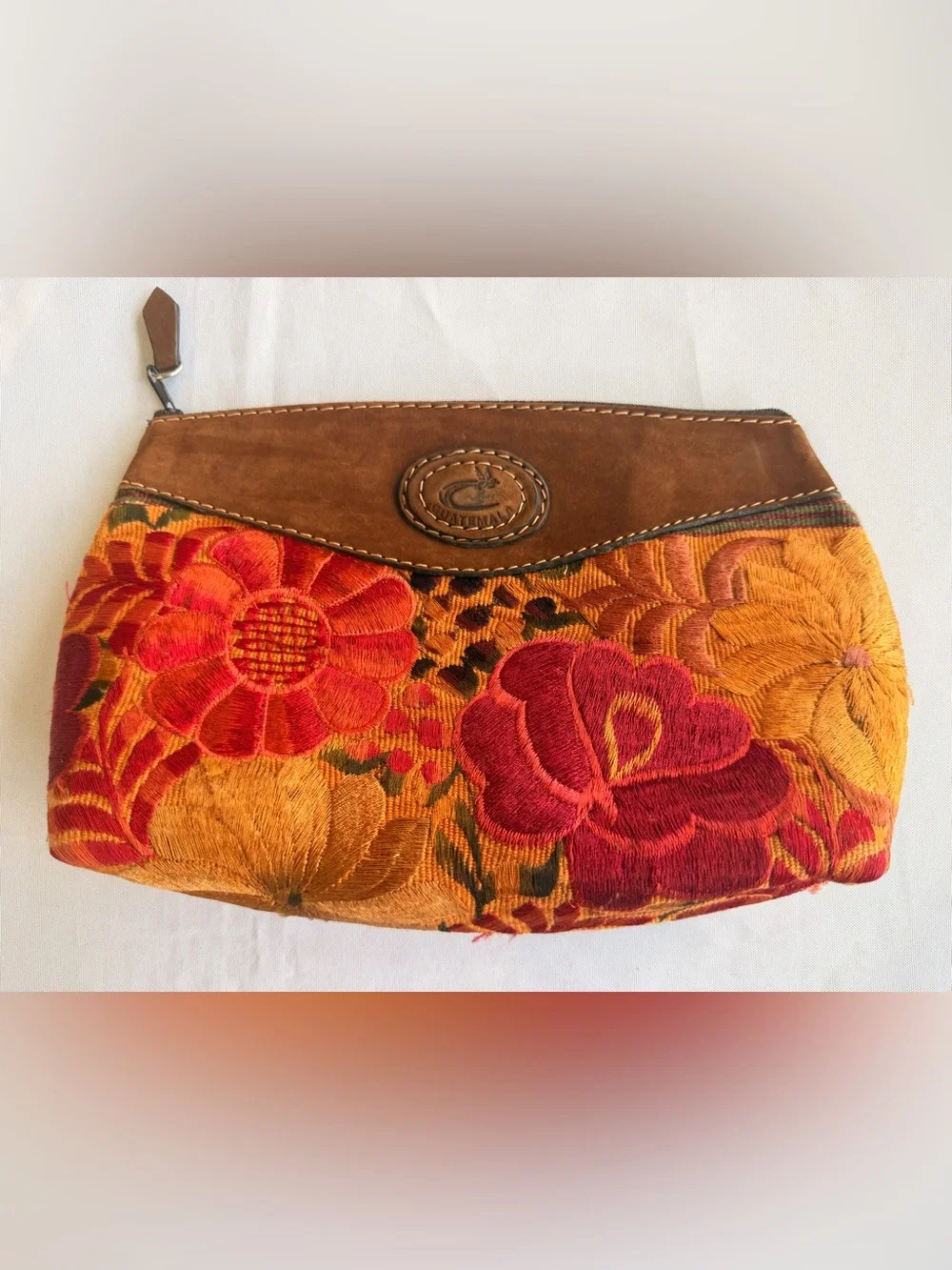 Guatemala Embroidered Floral Artisan Clutch with Suede Leather